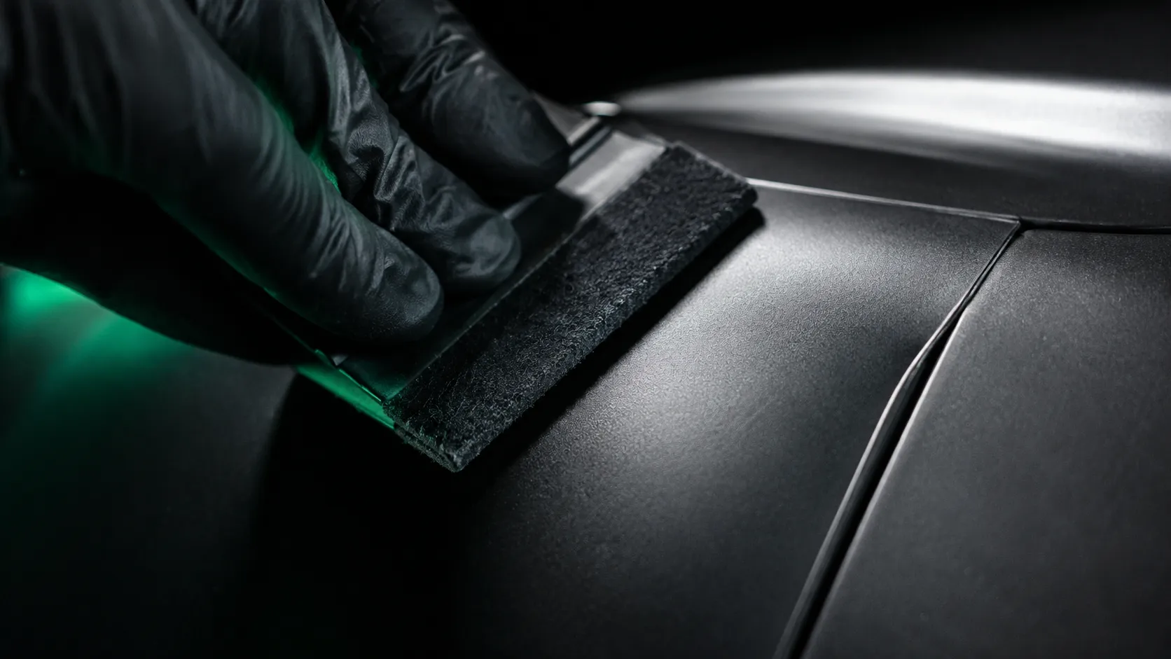 Pose au squeegee d’un covering vinyle mat sur carrosserie